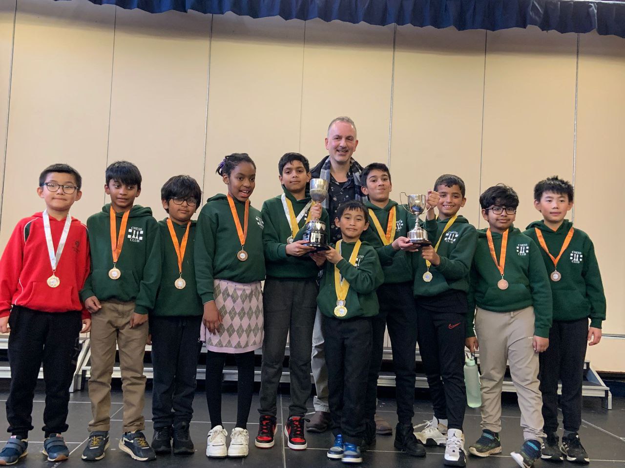 Student with chess pieces